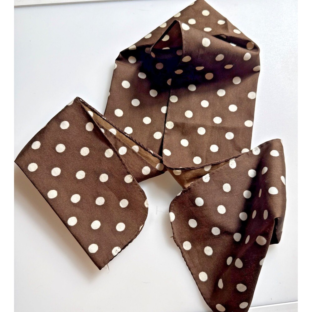 Women's Brown Tie White Polka Dot Scarf 6.5"x40" Rayon Bow Business Fashion